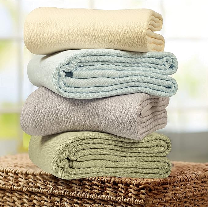 Threadmill Luxury Cotton Blankets for King Size Bed | All-Season Cozy 100% Cotton King Size Blanket | Herringbone Soft Fall Thermal Blanket fits Cal King Size Bed | Folkstone Blue