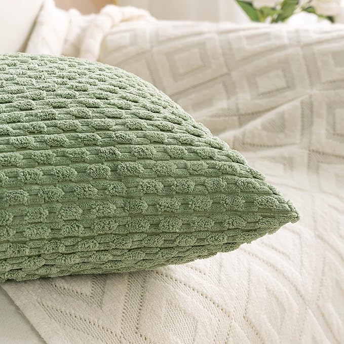 Set of 4 Sage Green Decorative Throw Pillow Covers 16x16 Inch Corduroy Pillow Covers for Bed Couch Sofa Living Room Soft Square Cushion Cases