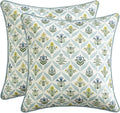 MIULEE Floral Throw Pillow Covers 20x20 Set of 2 Light Blue Spring Decorative Block Print Cotton Cushion Covers for Couch Living Room, Modern Outdoor Sofa Vintage Garden Pillowcases Home Decor