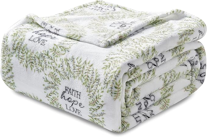 Elegant Comfort Ultra Soft Print Flannel Fleece Bed Blanket, Cozy-Fuzzy Lightweight Bedspread Coverlet, All Season Decorative Blanket for Couch, Sofa, King Size, Faith, Hope and Love