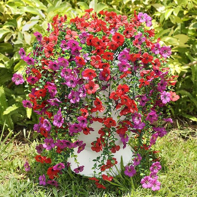 Artificial Flowers for Outdoors Spring Decor, 6 Bundles UV Resistant Realistic Fuax Silk Hanging Flowers, Fake Plants for Planter Indoor Outside Garden Porch Patio Balcony Yard Farmhouse