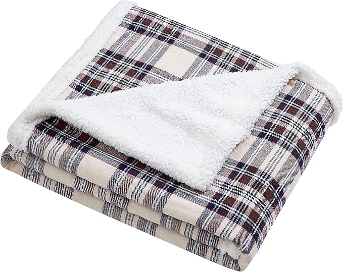 Eddie Bauer - Blanket, Soft Reversible Sherpa & Brushed Fleece Bedding, Perfect for Lounging, Dorm Essentials (Edgewood Plaid Khaki)