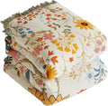 Boho Throw Blanket for Bed 80”x90”, 100% Cotton Woven Blanket for Couch Sofa, Ultra Soft 4-Layer Muslin Quilt with Floral Printed, Farmhouse Bed Blanket/Cover for Living Room Decor