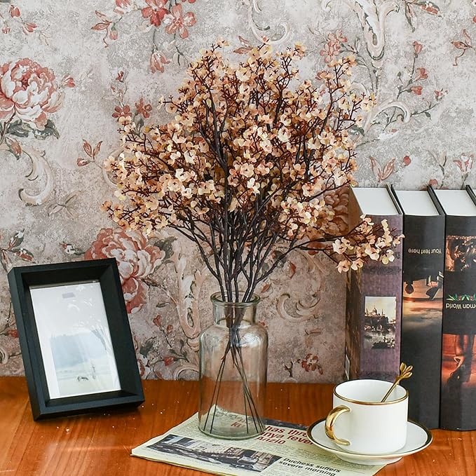 Mandy's Light Brown Artificial Baby’s Breath Flowers 6 Bundles Silk Gypsophila, 18.5 Inch European Style Modern Home Decor Centerpiece, Neutral Wedding Flower Arrangements