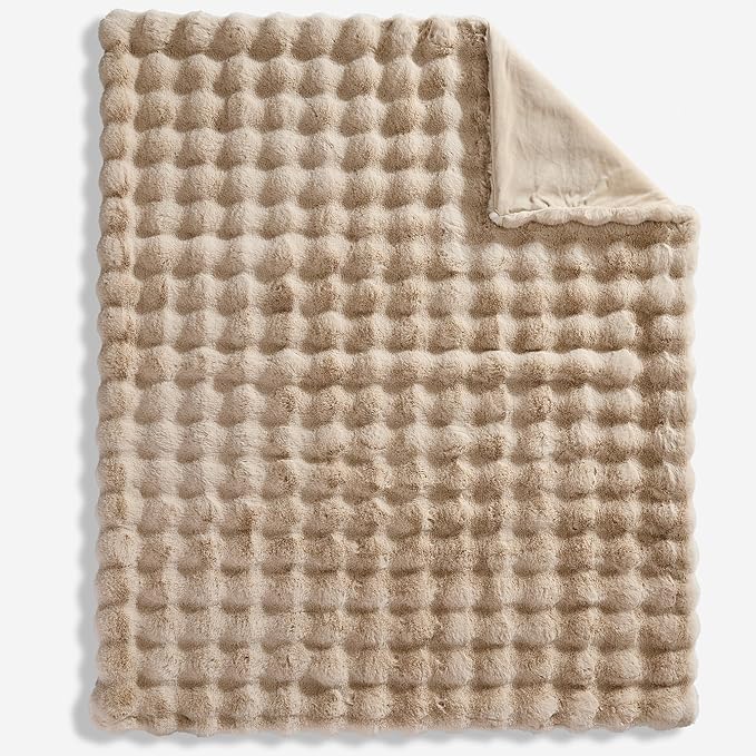 WDCOZY Luxury Bubble Throw Blanket, Faux Fur Mink Plush Throw for Couch, Sofa and Bed, Soft Fluffy Fuzzy Furry Cozy Blanket, Thick and Warm, 60x80 inches, Beige Tan Taupe Camel, 950 GSM