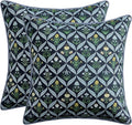 MIULEE Floral Throw Pillow Covers 20x20 Set of 2 Dark Blue Spring Decorative Block Print Cotton Cushion Covers for Couch Living Room, Boho Modern Outdoor Sofa Vintage Garden Pillowcases Home Decor