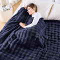 NEWCOSPLAY King Blanket for Couch Dark Navy Super Soft Flannel Fleece 3D Bubble Lightweight Bed Blanket All Season Use (Dark Navy, King(90"x110"))
