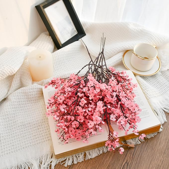 Mandy's Pink Artificial Baby’s Breath Flowers 6 Bundles Silk Gypsophila, 18.5 Inch European Style Modern Home Decor Centerpiece, Neutral Wedding Flower Arrangements