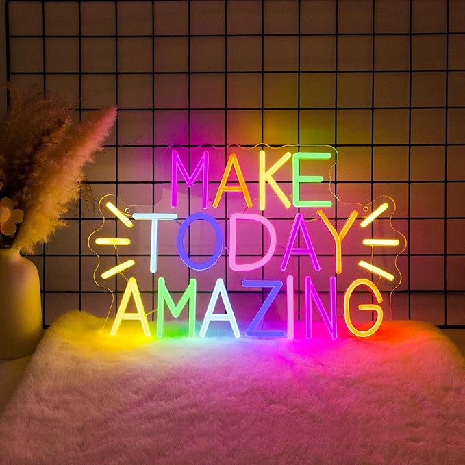 Neon Lights for Wall Decor - Make Today Amazing Neon Signs for Bedroom, Inspirational and Postive Led Neon Light sign for Classroom, Dorm, Office, Cafe, Dimmable Switch USB Power, Adhesive Hook Included