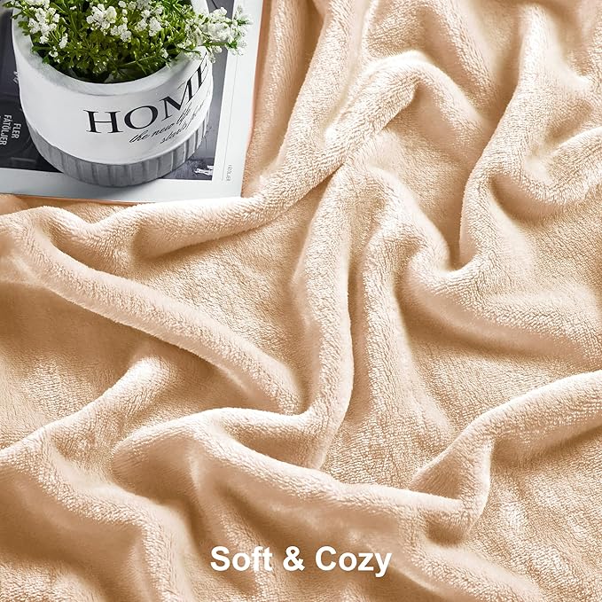 DREAMNINE Oversized Soft Fuzzy Fleece Throw Blanket Twin Size 60" x 80", Decorative Large Solid Lightweight Velvet Bed Blanket,Big Cute Cozy Accent Shaggy Microfiber Flannel Blankets for Bedroom,Beige