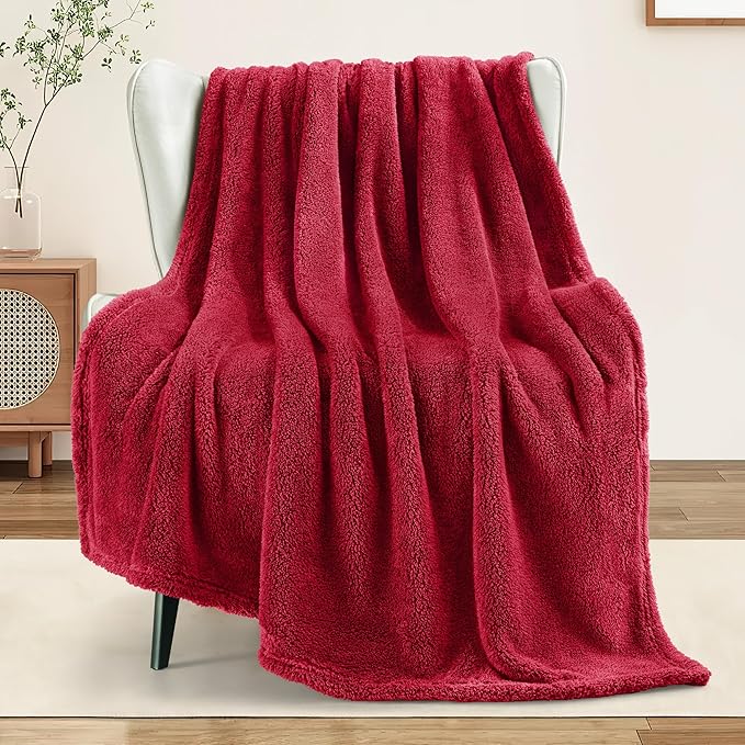 Exclusivo Mezcla Soft Fleece Throw Blanket for Couch, Super Soft Velvet Plush Fleece Blankets, Fuzzy Cozy and Warm for Winter, 50x60 Inches, Deep Red