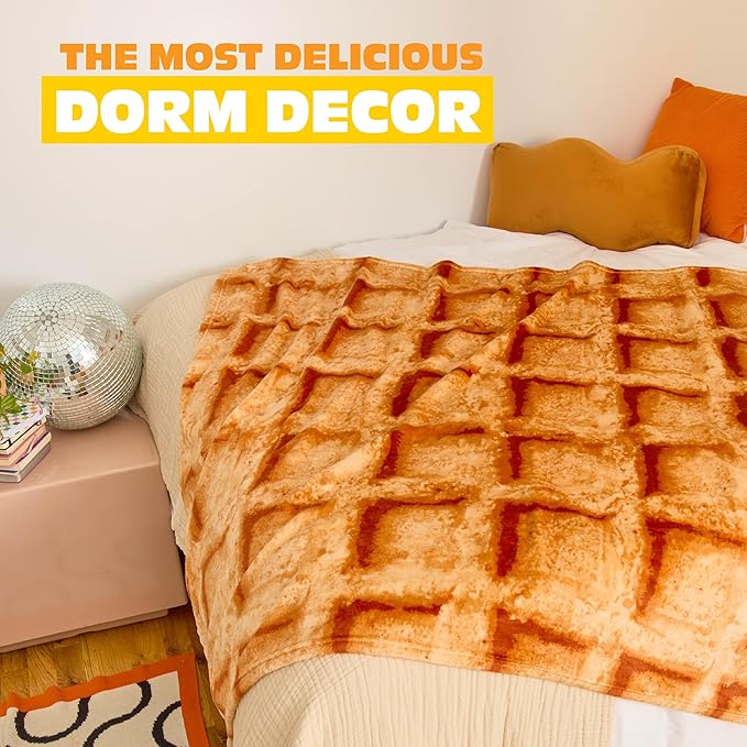 Cozy Concepts Co. Waffle Blanket by Relatable, Giant Breakfast Throw Blanket with Butter Square, Easter Basket Stuffers for Teens, 65” Soft Fleece Blanket – Cozy Easter Gift
