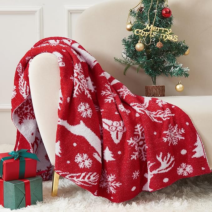 SeaRoomy Christmas Blanket, Ultra Soft Cozy Fuzzy Warm Reversible Knit Throw Blanket for Couch, Microfiber Lightweight Knitted Blanket Holiday Theme Home Christmas Decor (Reindeer, 51"×63")