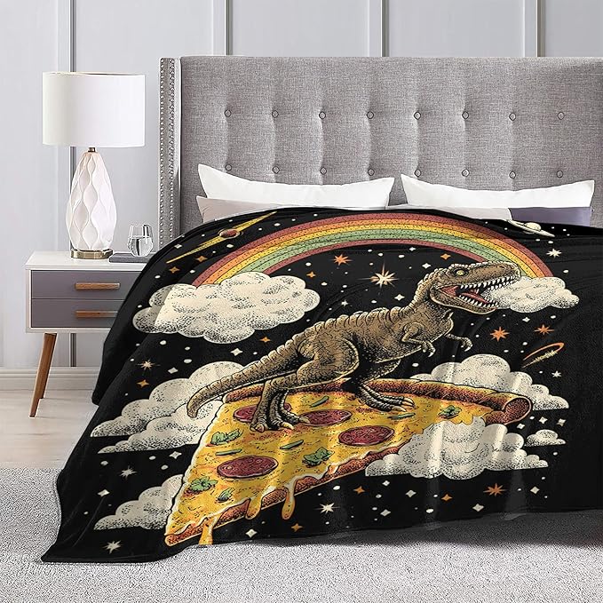 Dinosaur Throw Blanket Soft Warm Cozy Funny Spcae Food Pizza Rainbow Dinosaurs Blankets Fuzzy Plush Fleece Dinosaur Blanket Gifts for Couch Bed Sofa Home Decor 40''X50''