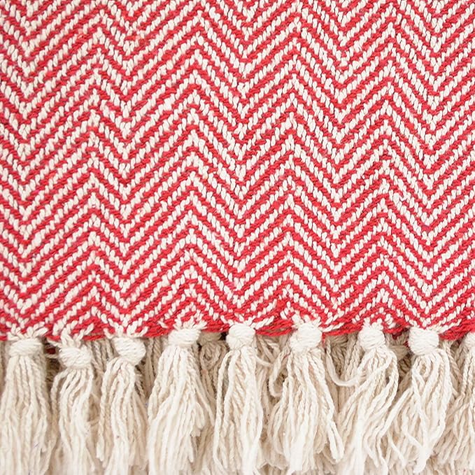 DII Chevron Throw Collection Handloomed Cotton, 50x60, Tango Red