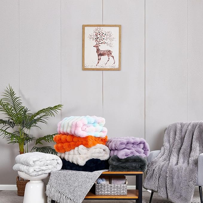 DREAMNINE Large Colorful Soft Fluffy Bubble Faux Rabbit Fur Blanket Queen Size 80" x 90", Luxury Double Sided Big Thick Fuzzy Bed Blankets, Cute Warm Cozy Plush Comfy Furry Blanket for Winter, Rainbow