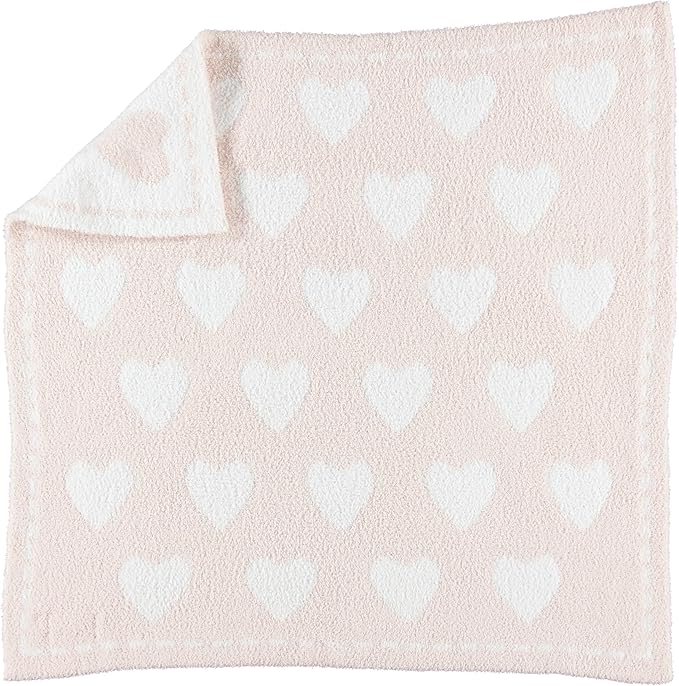 Barefoot Dreams CozyChic Dream Receiving Baby Blanket, Ultra Soft Plush Microfiber Baby Blankets for Boys and Girls, Lightweight Cozy Comfort, Machine Washable, 30" x 30", Pink-White Hearts