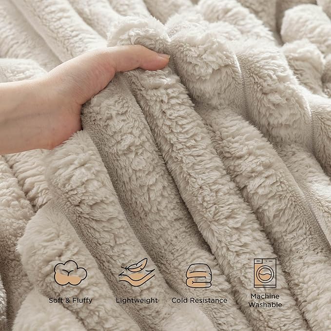 Bedsure Twin Blanket for Couch - 350GSM Super GentleSoft Fuzzy Fluffy Cozy Blankets for Women, Cute Small Plush Fleece Throws for Girls, Linen，60x80 Inches, Wider Striped Design