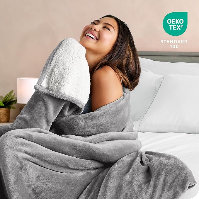 Bare Home Sherpa Fleece Blanket - Twin/Twin Extra Long - Blanket for Bed, Sofa, and Couch - Warm & Lightweight - Fluffy & Soft - Reversible (Twin/Twin XL, Light Grey)