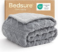 Bedsure Gentlesoft Sherpa Fleece Blanket Twin Size for Bed - Fluffy & Cozy Cable Jacquard Tufted for Women Gift, Thick and Warm Blanket for Winter, Grey, 60x80 Inches