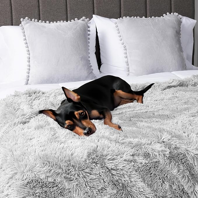 PAVILIA Light Grey Fluffy Faux Fur Throw Blanket, 50x60