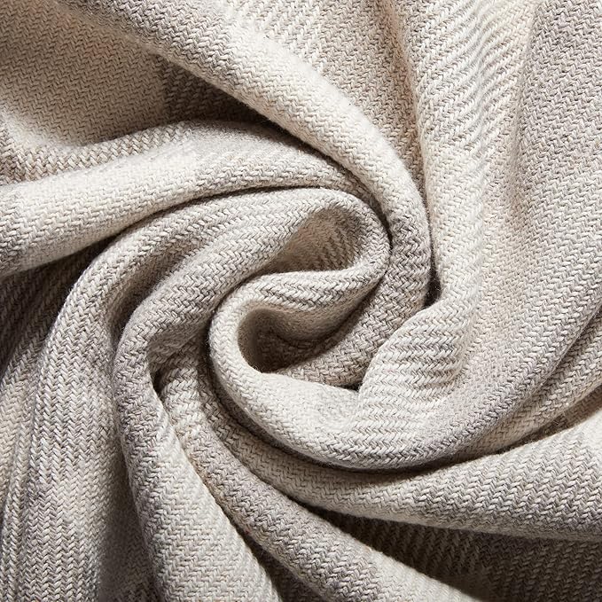 Americanflat 50x60 Throw Blanket - Soft and Breathable Cotton Throw Blanket for Couch, Bed, Chair - Decorative Blankets Perfect for Home, Office, or Outdoor Use - Cream and Beige Plaid Design