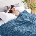 Soft Cozy Fuzzy Fleece Twin Blanket, Waffle Slate Blue, 60x80 Inches – Lightweight, Fluffy, and Warm 3D Jacquard All-Season Blanket for Couch, Bed, Sofa, Home Decor, Camping, and Travel