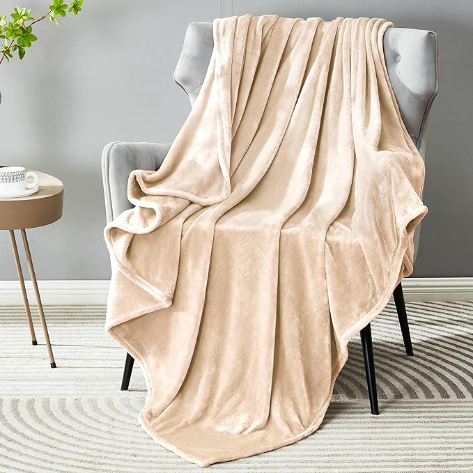 DREAMNINE Oversized Soft Fuzzy Fleece Throw Blanket Twin Size 60" x 80", Decorative Large Solid Lightweight Velvet Bed Blanket,Big Cute Cozy Accent Shaggy Microfiber Flannel Blankets for Bedroom,Beige