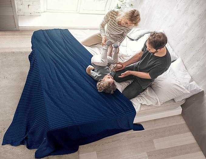 Utopia Bedding Navy 100% Cotton Waffle Blanket 300 GSM [Twin - 90x72 Inch] Soft Lightweight Breathable Bed Blanket for All Season