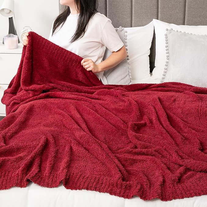 PAVILIA Super Soft Throw Blanket for Couch, Fluffy Cozy Lightweight Maroon Blanket, Fuzzy Warm Knit Blanket for Bed Sofa, Burgundy Red, 50x60