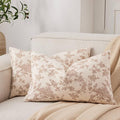 100% Cotton French Pastoral Lumbar Throw Pillow Covers Set of 2, 12x20 Inch Brown Farmhouse Decorative Cushion Covers for Sofa Bed Living Room Home Decor