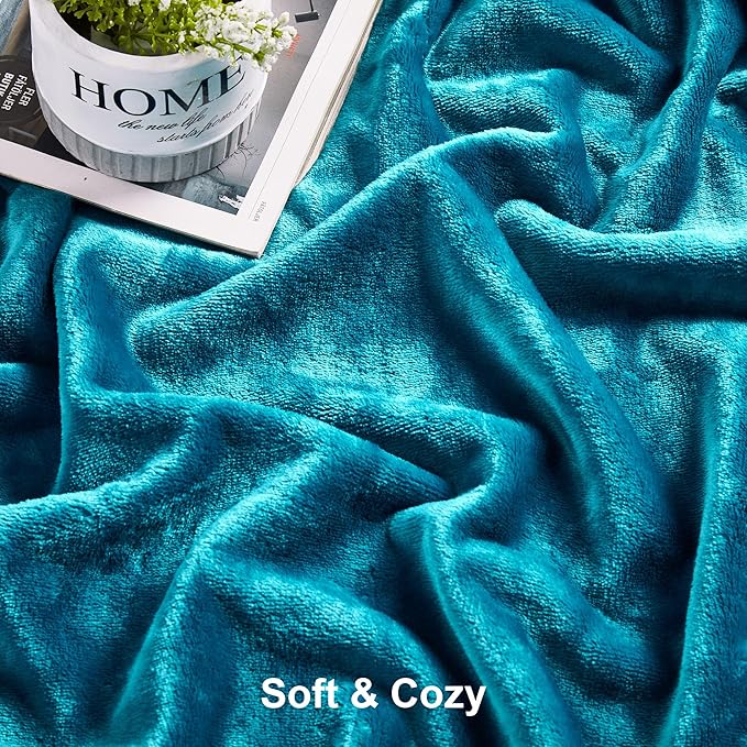 DREAMNINE Pack of 21 Soft Fuzzy Fleece Throw Blanket for Couch Sofa 50" x 60", Decorative Solid Lightweight Velvet Blankets for Chair, Cozy Accent Shaggy Plush Flannel Blanket for Bedroom, Teal
