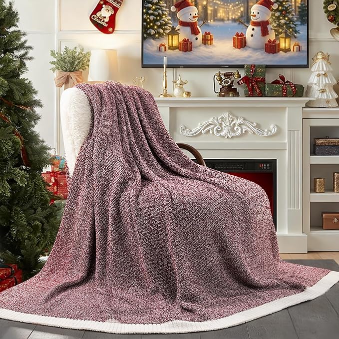 NEXHOME PRO Soft Twin Blankets for Couch, Reversible Warm Blankets Cozy Knit Blanket for Women, Fuzzy Plush Lightweight Throws for Sofa, Bed, Picnic, Wine 60 x 80 inches