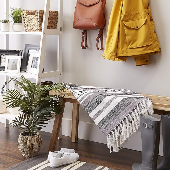 DII Farmhouse Woven Throw, 50x60 with 3" Fringe, Black
