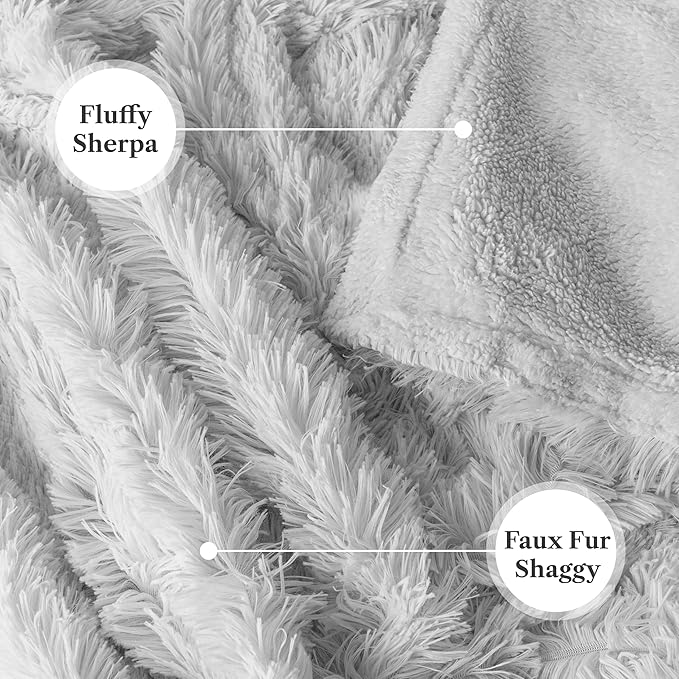 PAVILIA Light Grey Fluffy Faux Fur Throw Blanket, 50x60