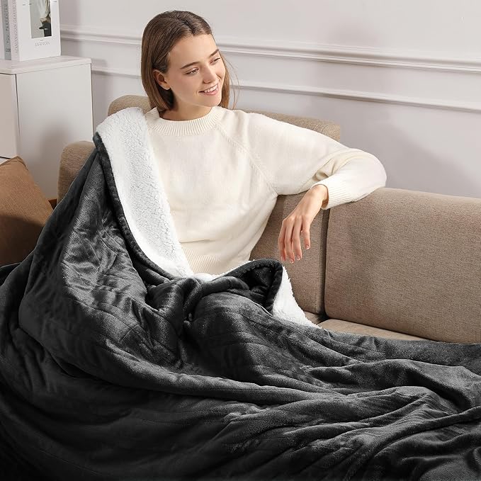 Heating Blanket Heated Throw 50''X60'' - Electric Throw Soft Plush Sherpa with 5 Heating Level & 4 Hour Auto Off, ETL Certified & Overheat Protection, Warm Gifts for Grandma (Dark Gray)