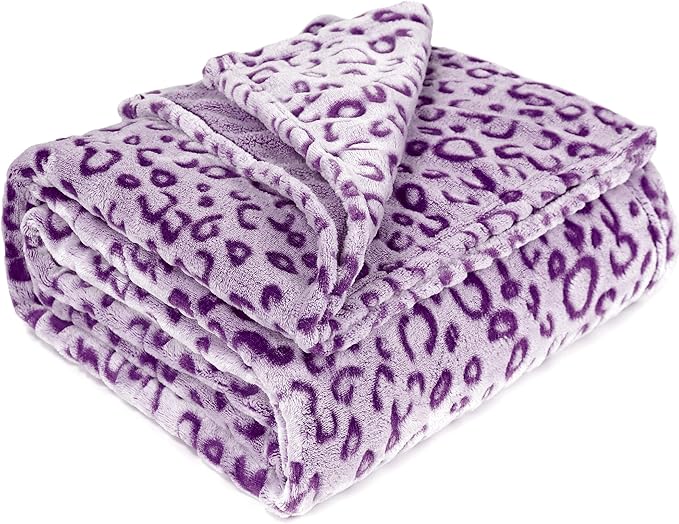 Cute Purple Blanket Soft Fleece Leopard Print Throw Blanket for Couch Sofa Decor Plush Blankets