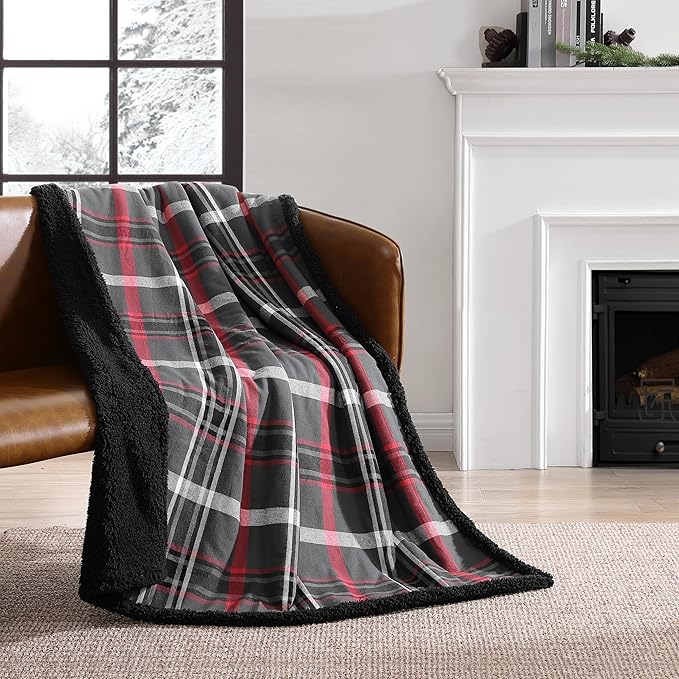 Eddie Bauer - Blanket, Super Soft Reversible Sherpa & Brushed Fleece Bedding, Throw Blankets for Couch, Ideal for Lounging (Winslow Charcoal)