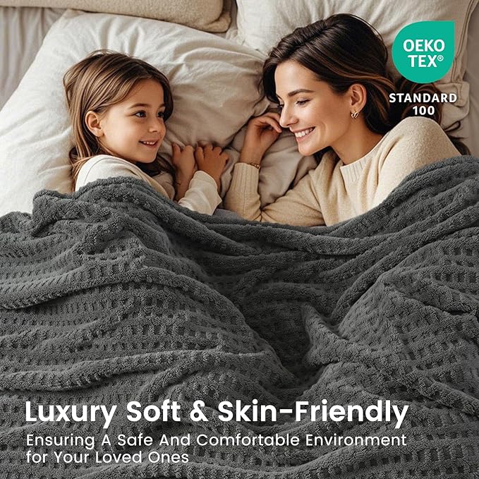 David's Home Ultra Soft Fleece Blanket Queen Size for Bed, Plush Shaggy Fluffy 3D Jacquard Waffle Throw for Couch, Warm Lightweight for Fall Winter,Fuzzy Aesthetic Room Decor,90x90 inches,Dark Grey