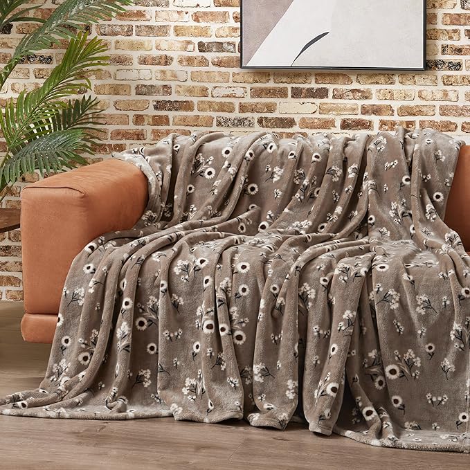 Lucky Brand Daisy Beige Floral 66"X90" Cozy Plush Blanket - Premium Microfiber Throw for Luxurious Comfort and Style Twin/Twin XL Size