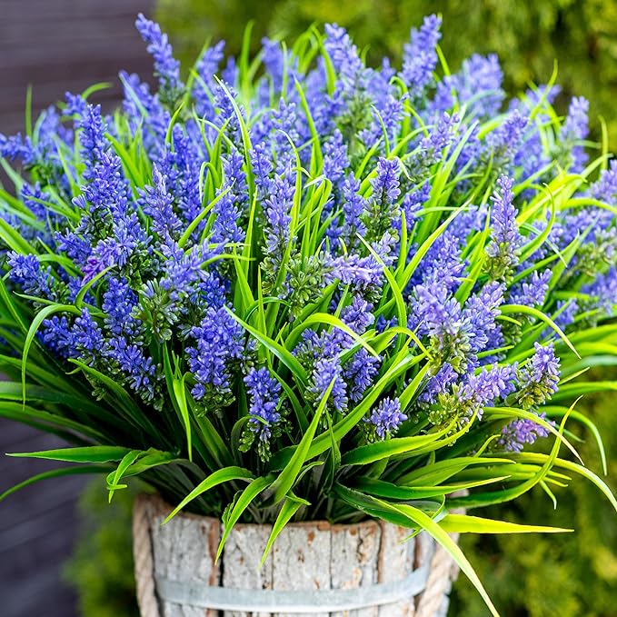 Artificial Flowers for Outdoors Decorations - 20 Bundles Fake Lavender Monkey Grass UV Resistant Plastic Faux Plants for Home (20, Purple)