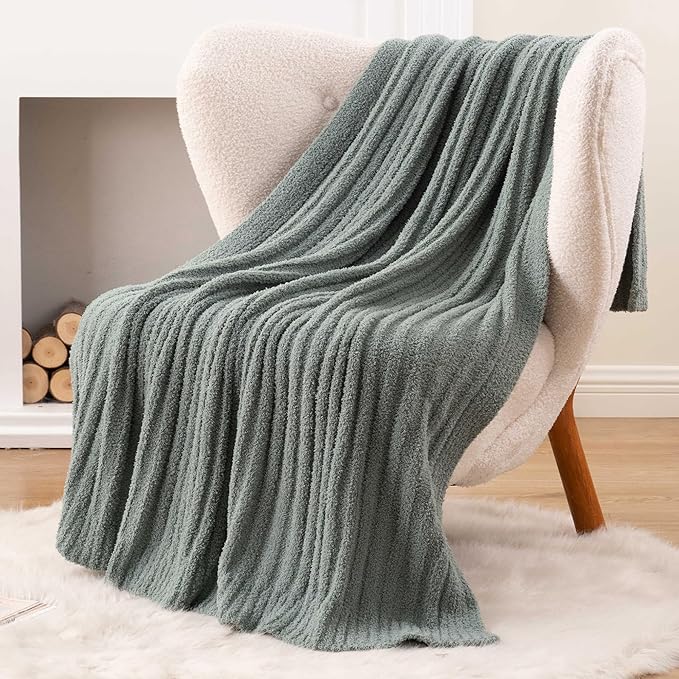 BATTILO Sage Green Throw Blanket, Fuzzy Soft Green Throw Blankets, Warm Lightweight Knit Blanket for Bed, Sofa, Spring Home Decor, 50"x60"