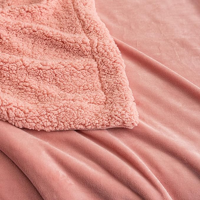 K.Garden Sherpa Throw Blanket for Couch Sofa, Super Soft Cozy Fuzzy Plush Blankets Fleece Thick Warm Blanket for Winter Reversible Thick Warm Blanket for Bed, Sofa, Pink Solid 50 * 60inch
