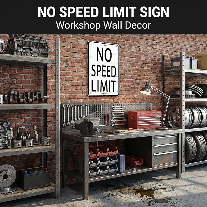 Boys Gifts Retro Tin Sign No Speed Limit Sign for Boys Room Man Cave Garage Bedroom Vintage Style Wall Art Decor 8 x 12 Inch (3096)