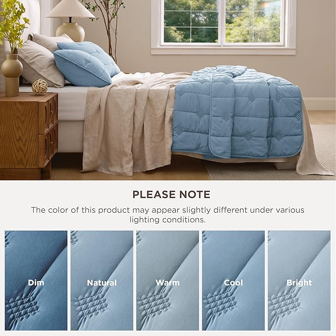 Bedsure King Size Quilt Sets – Ultra Soft Lightweight Blue Bedspread Coverlet with 2 Pillow Shams, Breathable & Cozy Quilted Bedding, All Season Bedroom Decor, 3 Piece (106x96 Inches)