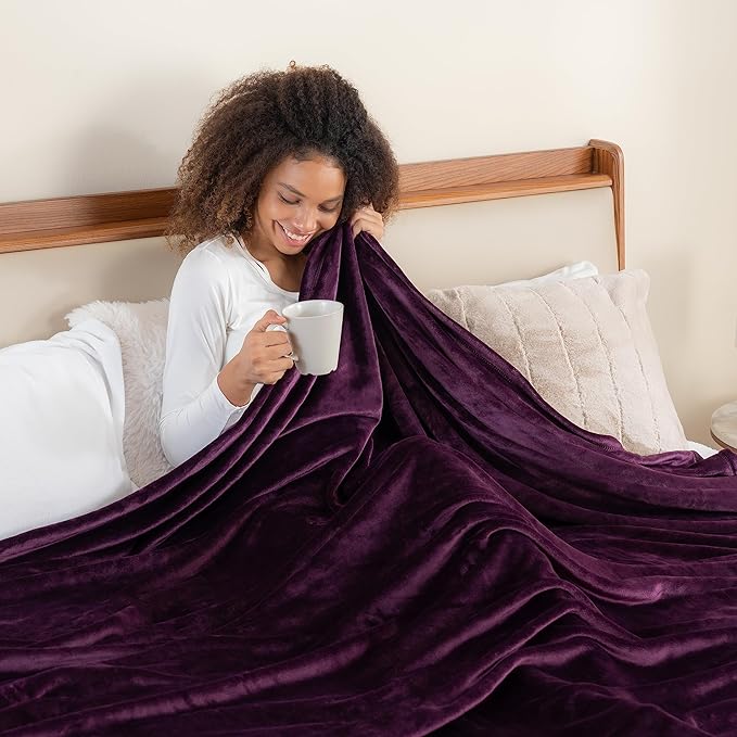 Berkshire Blanket Classic VelvetLoft® Solid Bed Blanket, King Size Bed Blanket, Lightweight Soft Fuzzy Plush Blanket for Bed and Couch, Eggplant Purple, 90x108 Inches