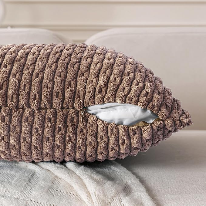 Set of 4 Light Brown Decorative Throw Pillow Covers 20x20 Inch Corduroy Pillow Covers for Bed Couch Sofa Living Room Soft Square Cushion Cases