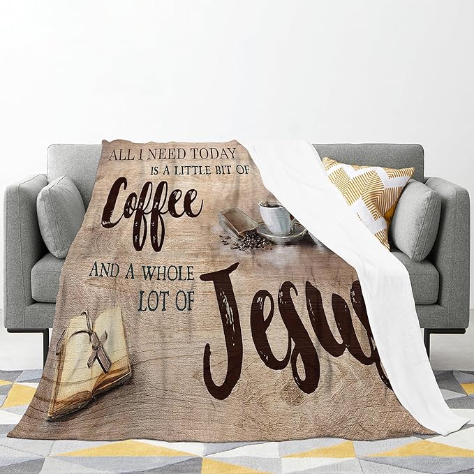 Christian Coffee Jesus & Coffee Throw Blanket - Religious Gift for Women, Men, Kids & Adults - Soft, Warm, Cozy Fleece Blanket for Couch, Sofa, Bed - 60"x50"