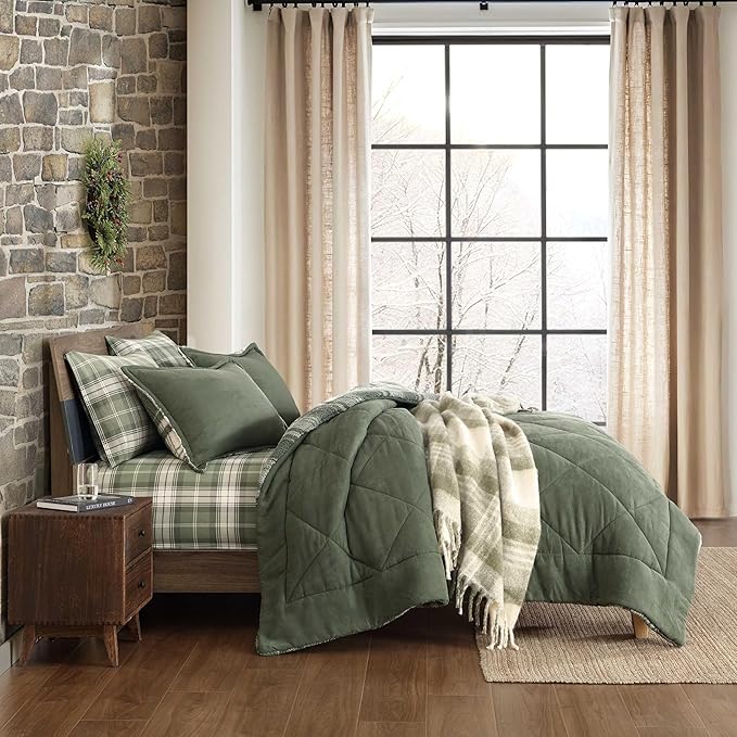 Eddie Bauer - Throw Blanket, Faux Mohair Plaid Bedding with Ultra-Soft Yarn-Dyed Construction, Throw Blanket for Couch or Bed (Hearthstone Plaid Green, 50" x 60")