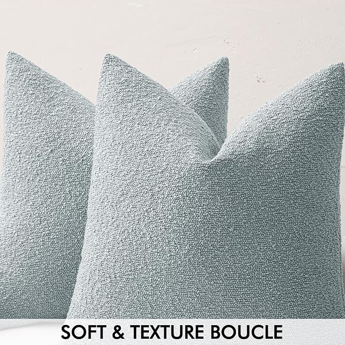 MIULEE Textured Boucle Throw Pillow Cover Light Blue Accent Solid Lumbar Spring Pillow Case Decorative Soft Pack of 1 Couch Cushion Chair Sofa Bedroom Livingroom Home Decor,12x20 Inch